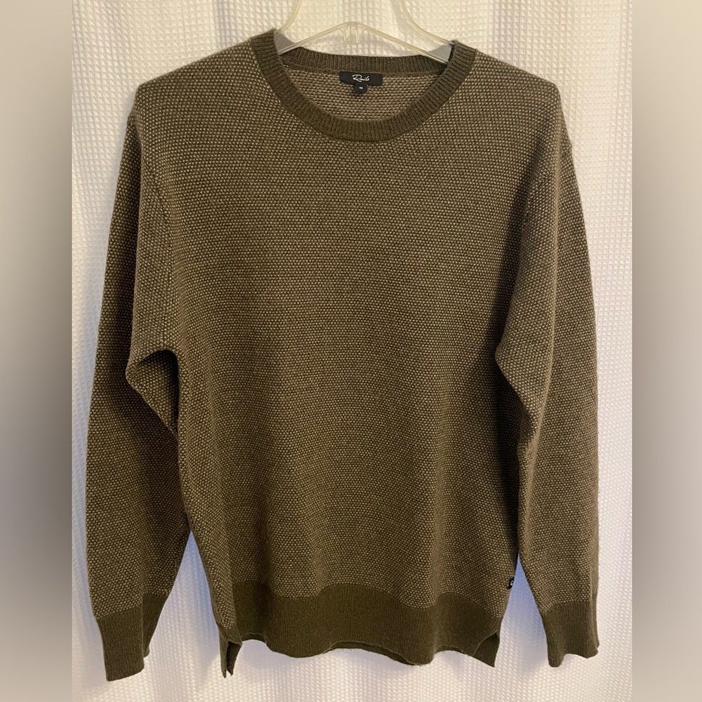 Rails men’s wool blend sweater, woodland moss green geometric pattern, size Med